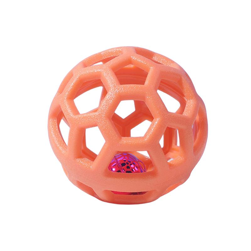 Hollow Bell Dog Toy Ball, Interactive Squeaky Rubber Pet Chew Toy for Puppies, Non-Toxic Bouncy Teething Toy