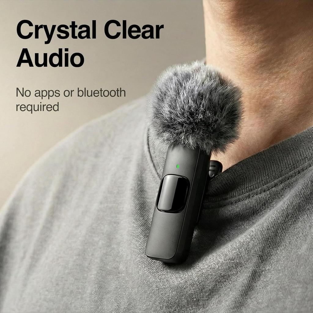 Wireless Microphone Lavalier Microphone for Video Recording - iPhone Mic Crystal Clear Recording with USB-C for Content Creators