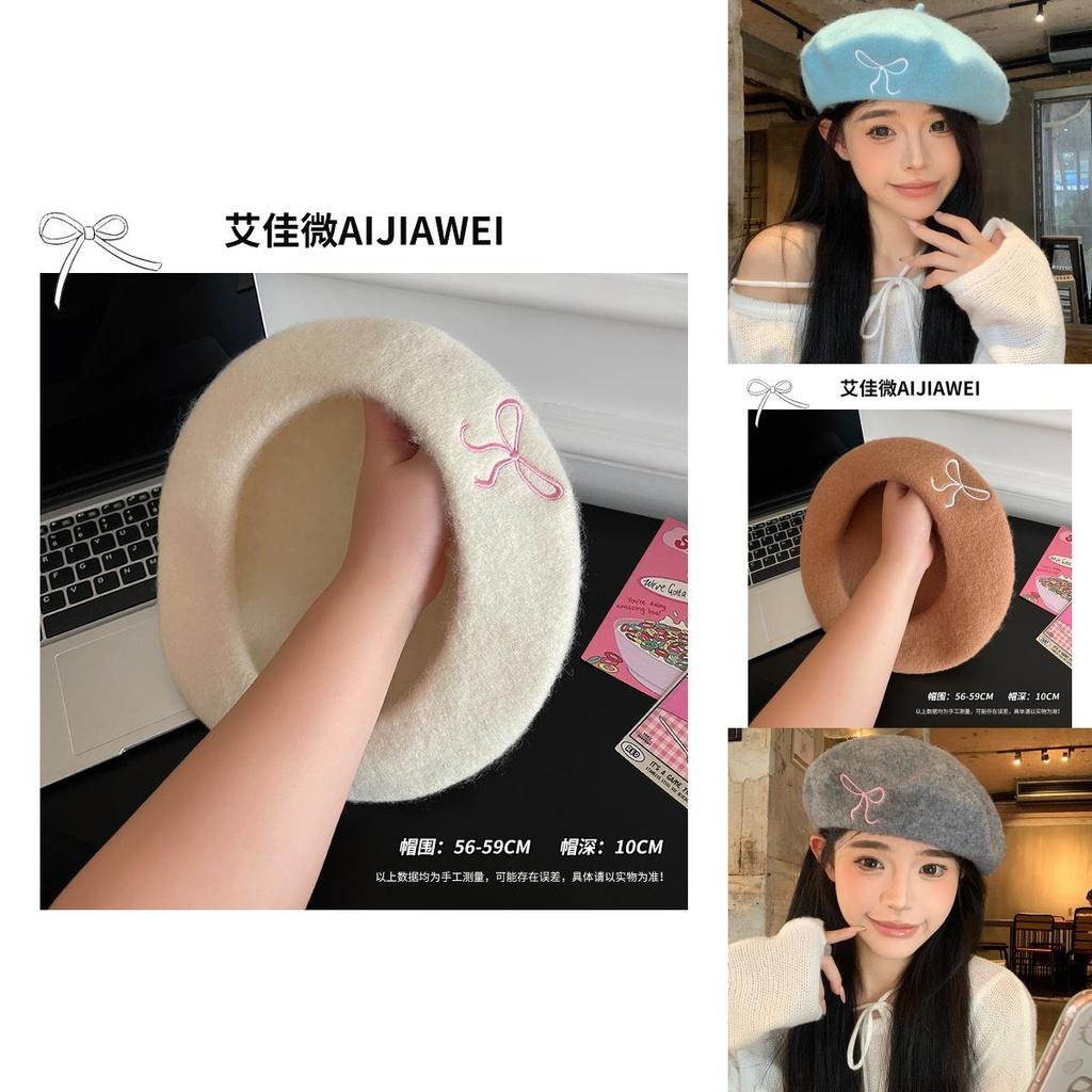 Stylish Korean Inspired Bow Embroidered Wool Beret Hat For Women Perfect For Fall And Winter Fashion