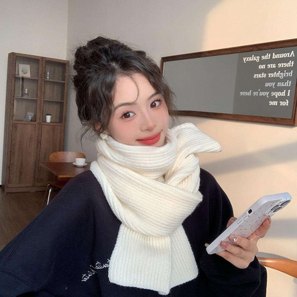 Solid Knitted Cotton Scarf Woman Winter Warm Shawl Fashion Long Wraps Female Soft Neckerchief Thick Wool Muffler Scarves