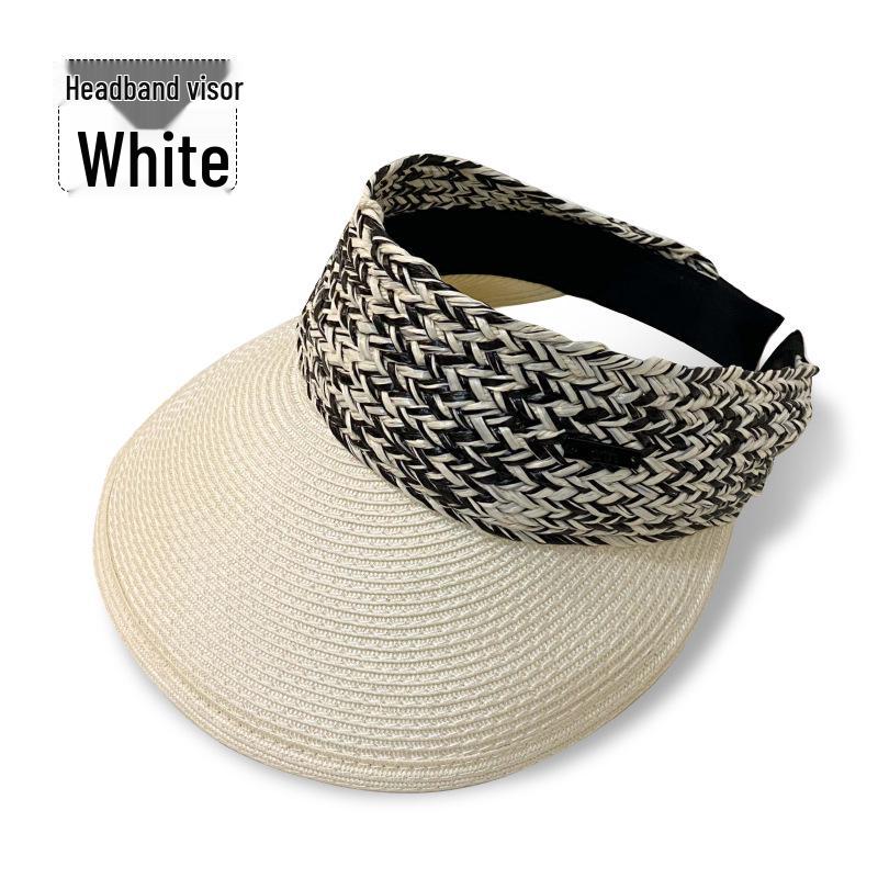 Dámský slunečník slaměný klobouk: Ochrana proti UV záření celého obličeje, Prodyšný, Zeštíhlující obličej, Design topless pro cestování v přírodě