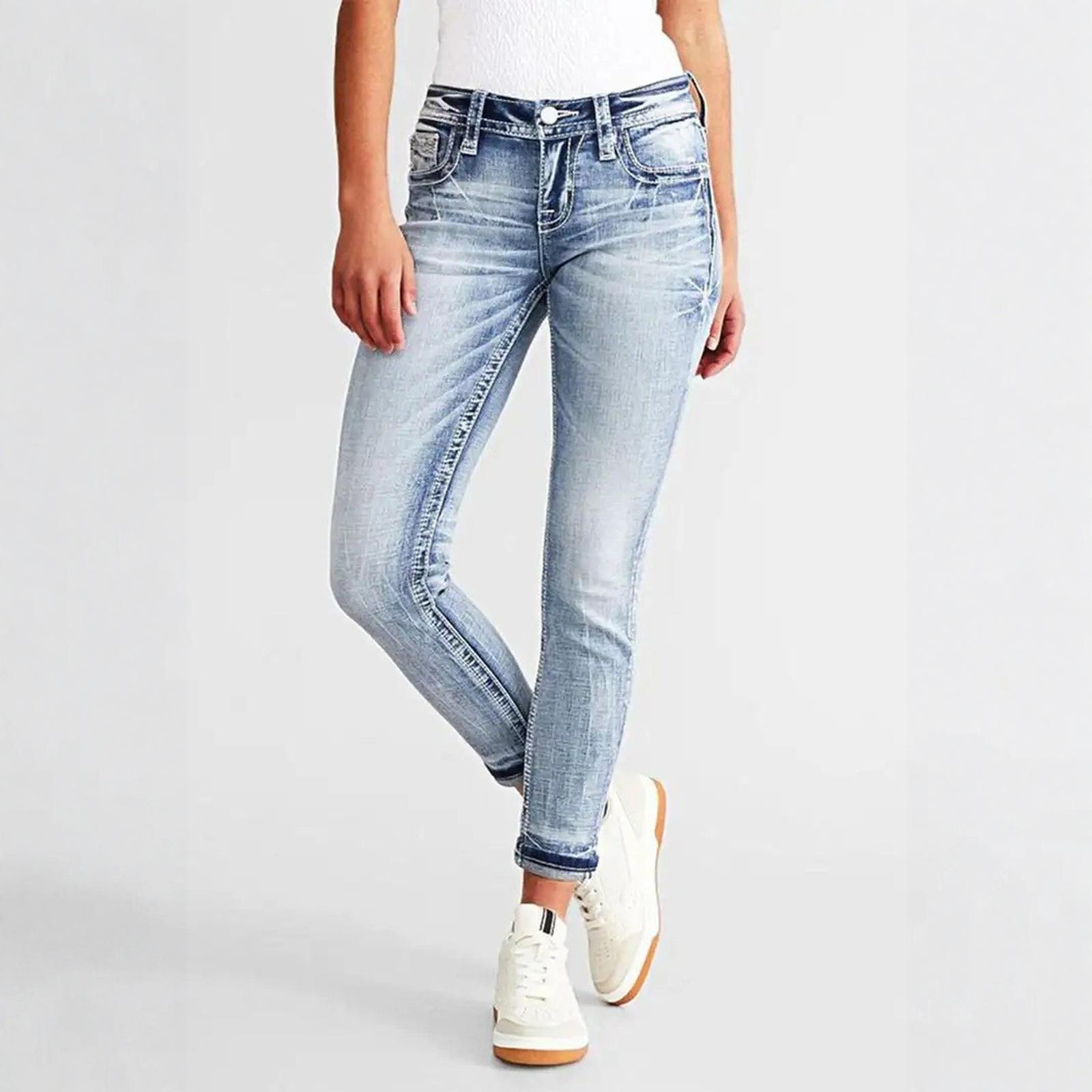 

Женские джинсы повседневные, модные, облегающие, эластичные, стройнящие, универсальные, джинсы с вышивкой и брюки с узкими штанинами M