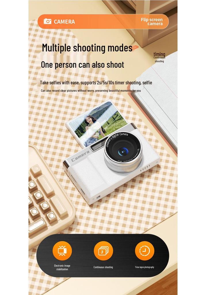 Retro Flip Screen HD Instant Pixel Camera for Students