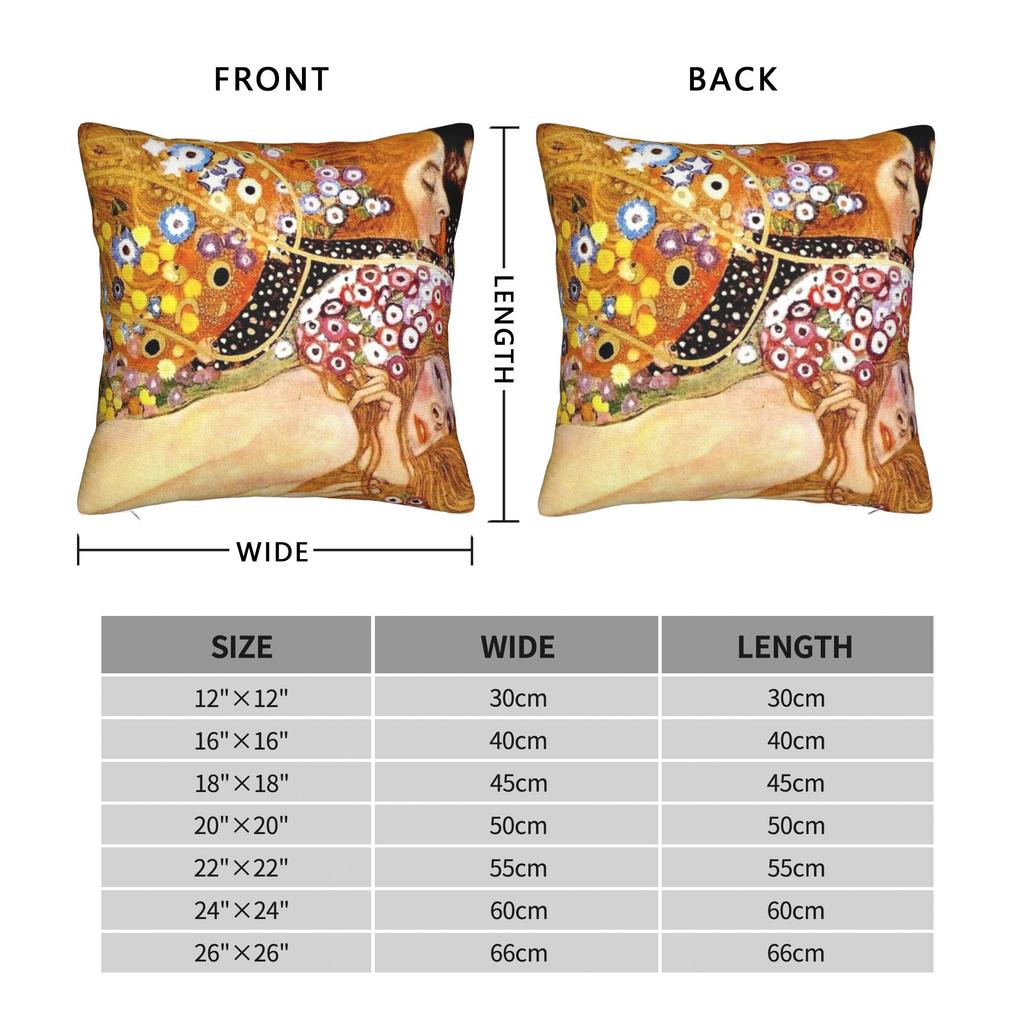 Gustav Klimt Mermaids Painting Square Pillow Covers Seat Impressionism Cushion Case Home Decoration Pillow Cover