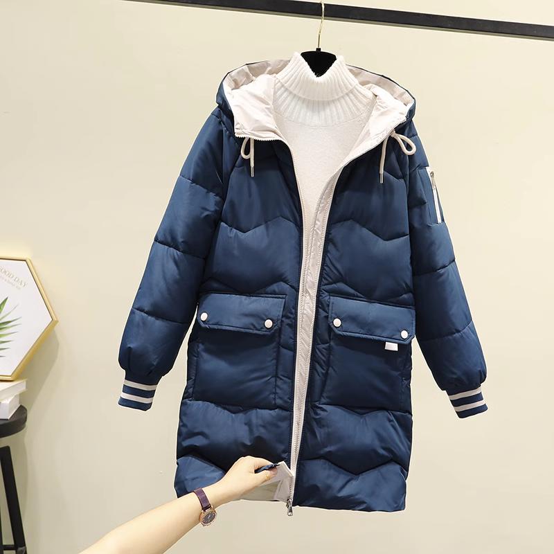 Moda Tendenza Inverno Nuovo Casual Donna Media Lunghezza Cappotto di Cotone Con Cappuccio Giacca di Cotone Ispessito Larga