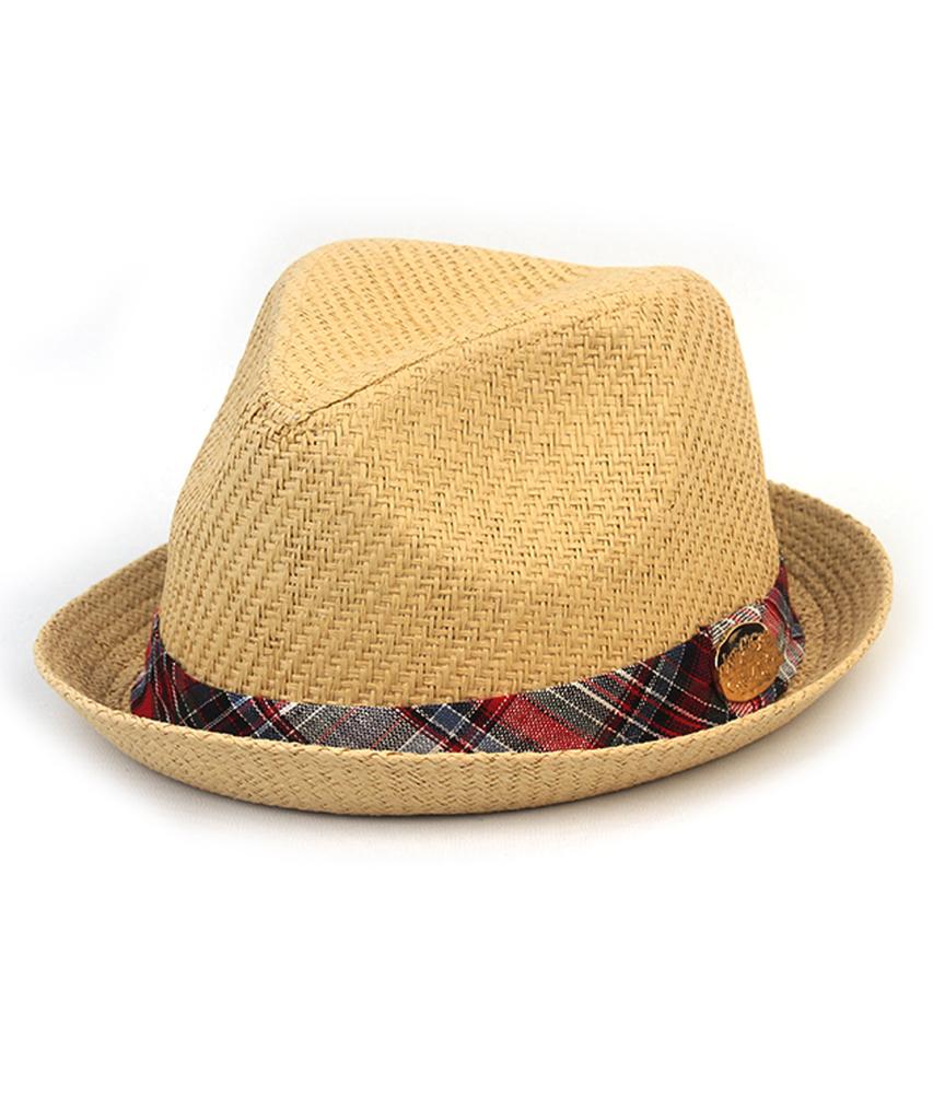 Yunibeosyeolkemiseuteuli Very Short Check Line Beige Fedora Summer Fedora