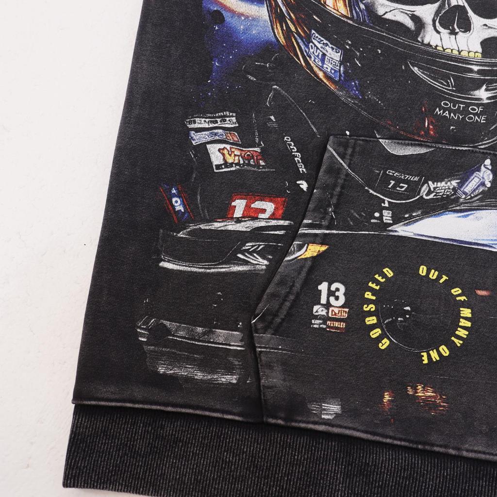 Godspeed Retro Skull Racer Hoodie - Washed-Out Street Rock Style