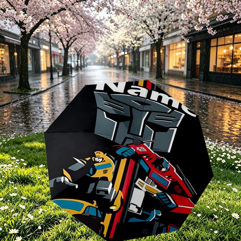 Custom Name Personalized Transformers Print Umbrella, Auto Open Close, 8‑Rib Sturdy Frame, Commute Camping Hiking Use, Birthday Gift