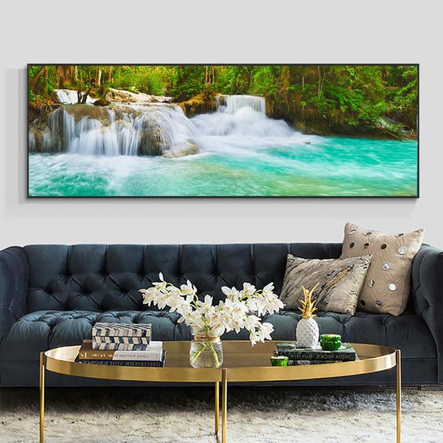 Krajina Přírodní Vodopád Obraz na plátně Zelený strom Jezerní list Plakáty a obrazy Nástěnný obraz Obývací pokoj Home Decor Bez rámu