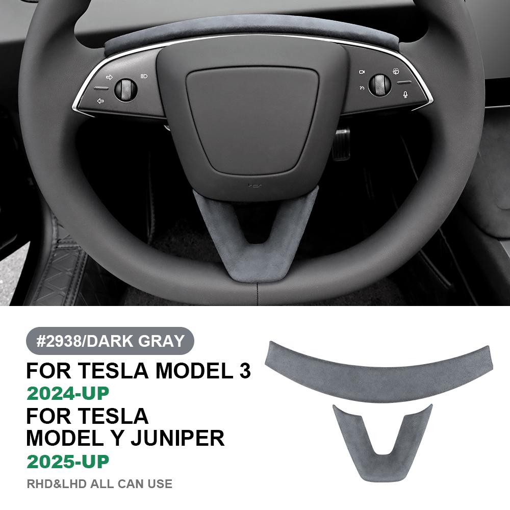 Italian Top Suede for Tesla Model 3 Highland 2025 Model Y Juniper 2025-Up Steering Wheel Trim Cover Protect Sticker Interior