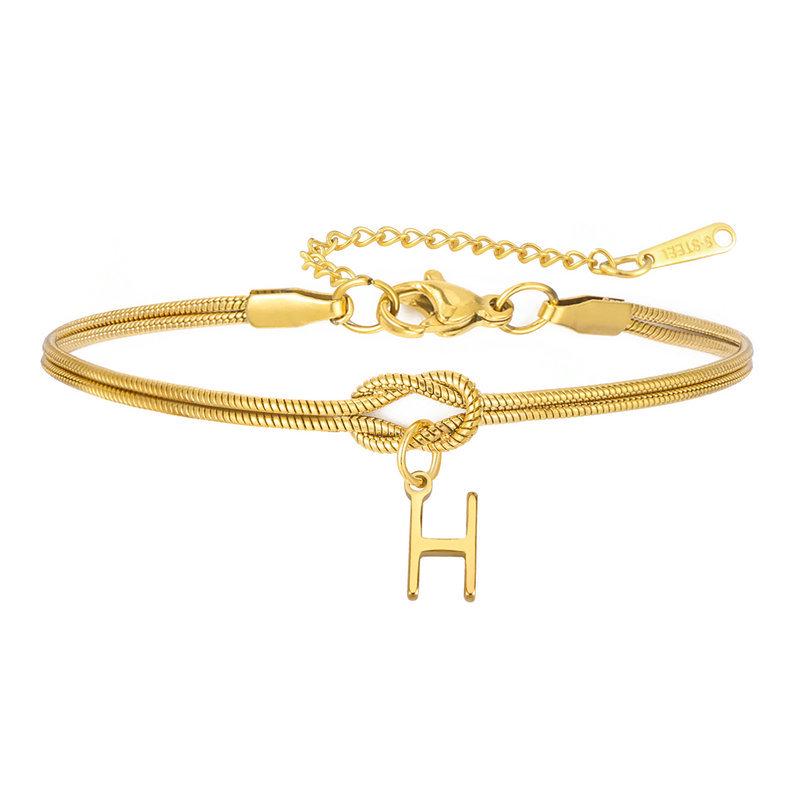 Stainless Steel 26-Letter Bracelet & Anklet with Double-Layer Knotted Snake Bone Chain