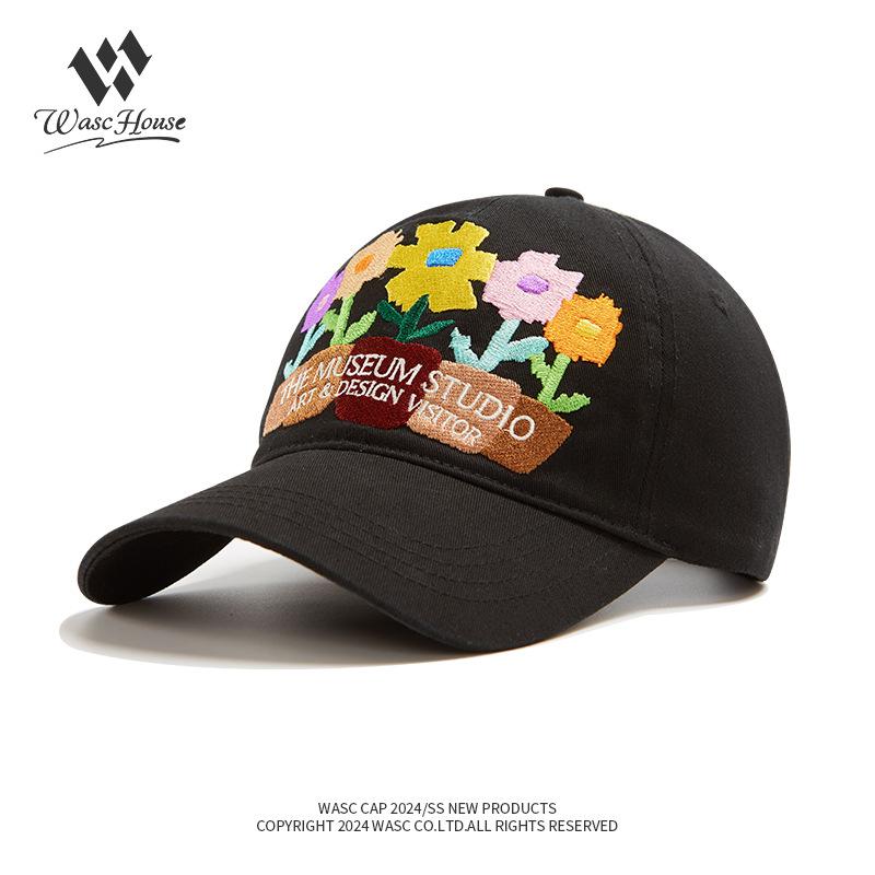 Korean Five-pot Flower Embroidery Baseball Cap Female Couple Soft Top Street Shade Sunscreen Cap Male