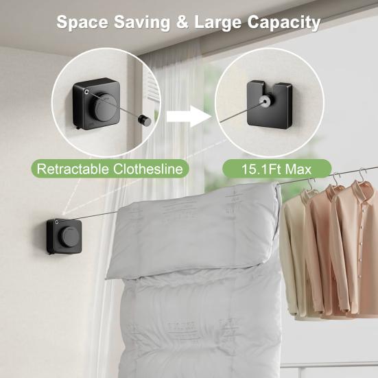 Retractable Clothesline Indoor and Outdoor Clothes Wall Hanger Drying Rack Balcony Bathroom Invisible Clothesline Wire Rope AVE