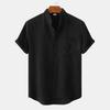 Camicia da Uomo in Cotone e Lino Monocolore a Maniche Corte da Uomo