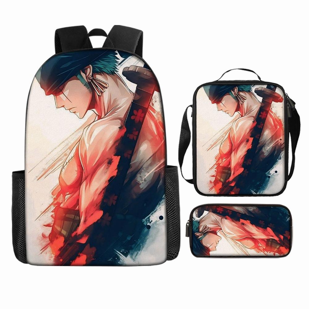 Anime Rucksack Set One Piece Naruto Schultasche für Jungen Schüler Laptop Rucksack Umhängetasche Federmäppchen 3-teilig Große Kapazität Wasserdicht