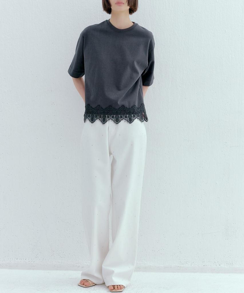 Okuka Shiny Wide Denim Pants - White