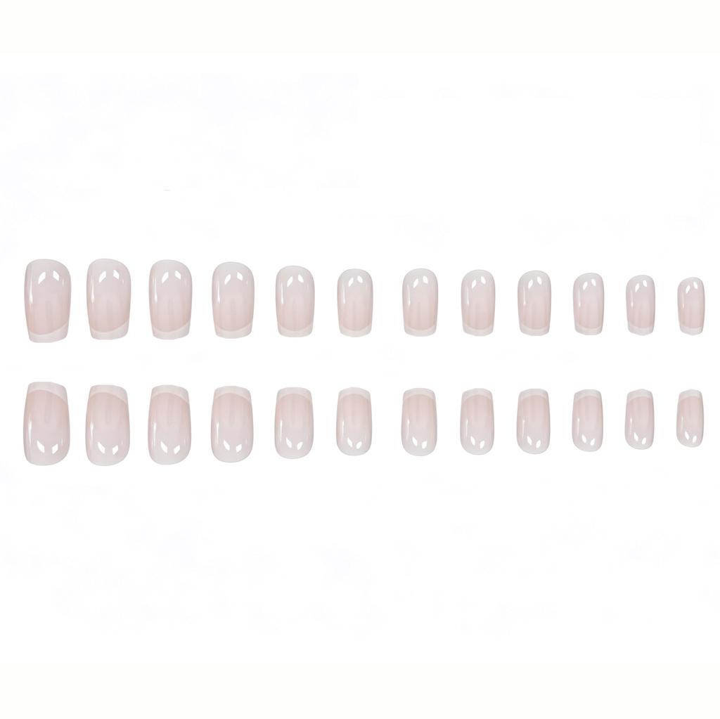 Nuovo 24 Pezzi Primavera ed Estate Polvere Nuda Bordo Bianco Manicure Francese Vento Delicato Semplice Media e Lunga Quadrata Indossare Armatura