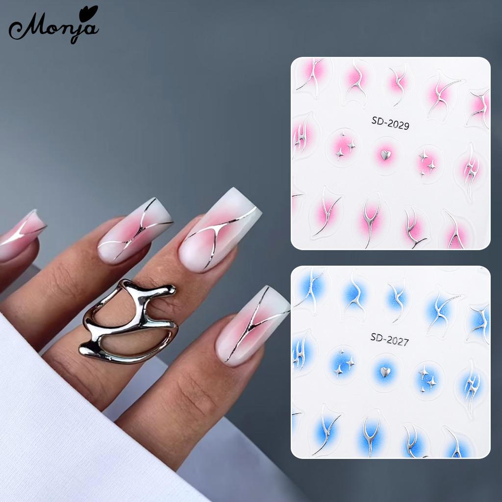 

Monja Рельефные наклейки для ногтей 5D серебряный штампинг размазывание градиент румяна слайдеры для ногтей самоклеящиеся наклейки для ногтей маникюрное украшение