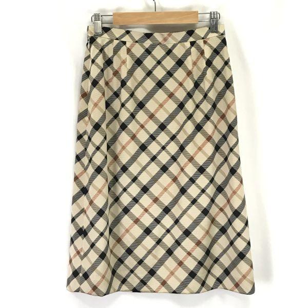 Daks Silk Check Skirt Below Knee Women’s 64-91 Beige Lining Cupra Japan(USED)