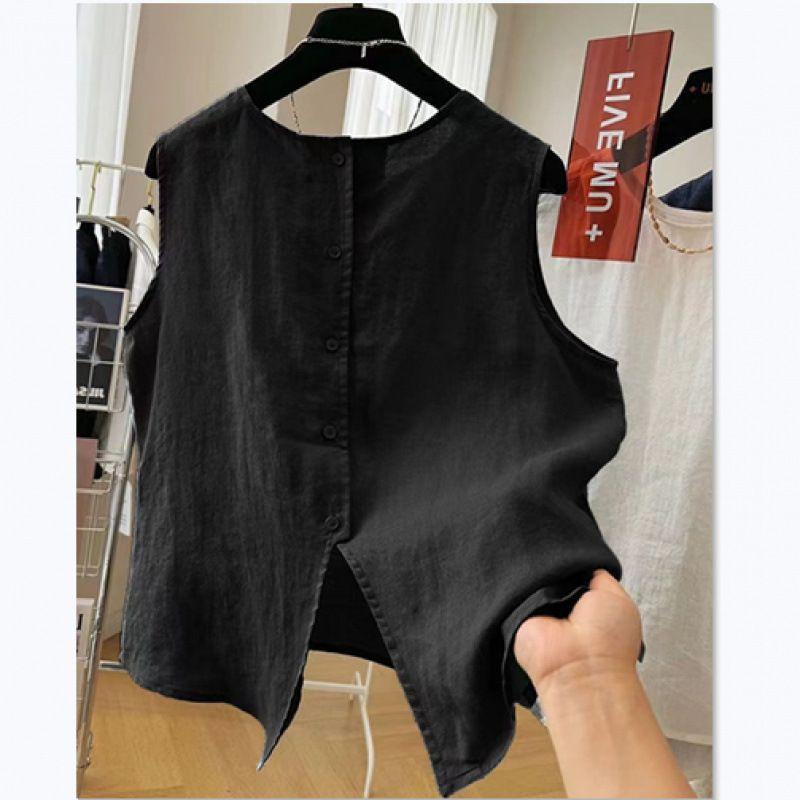 Round Neck Summer Thin Loose Literary Versatile Shirt Sleeveless Small Vest