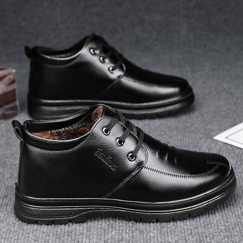 Winter cotton leather shoes fleece thickened casual warm non-slip cotton boots 39