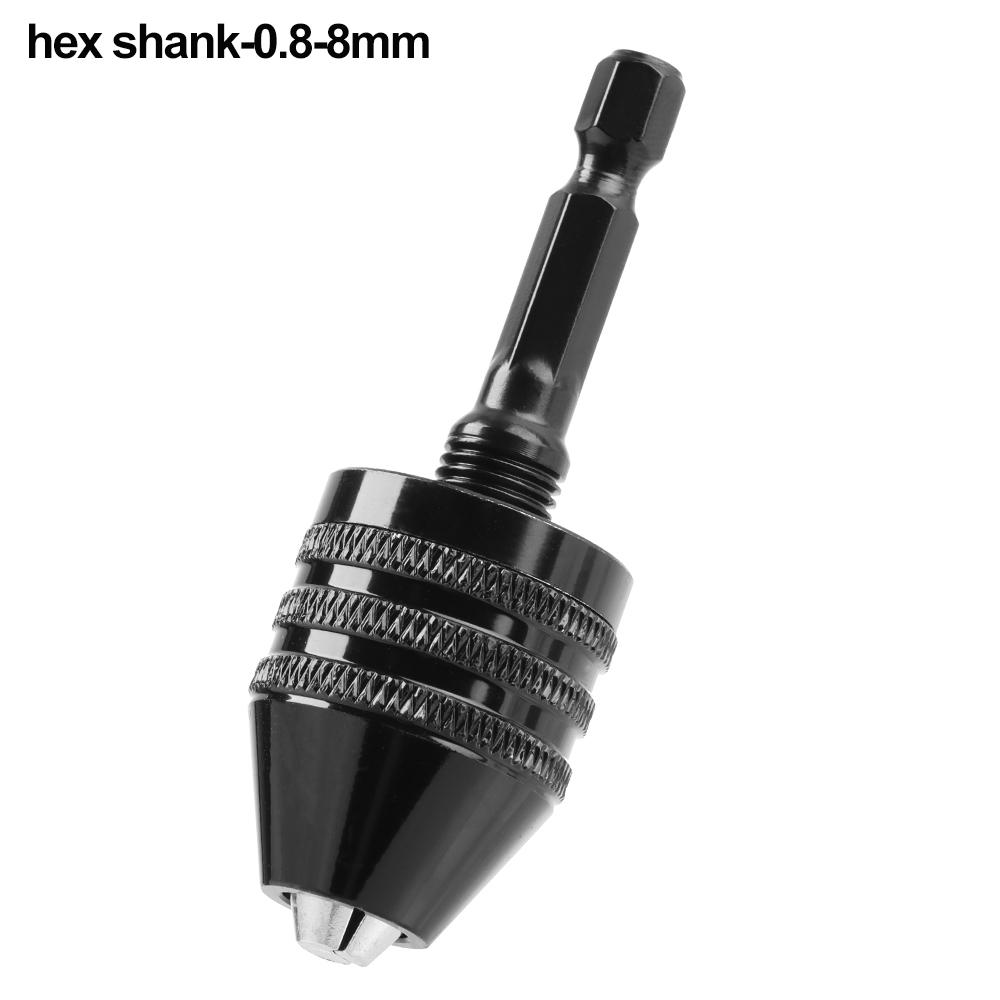 Shaft Adapter Converter Impact Drills Bits Keyless Drill Chuck Round Shank 1/4" Hex Shank 0.3mm-8mm