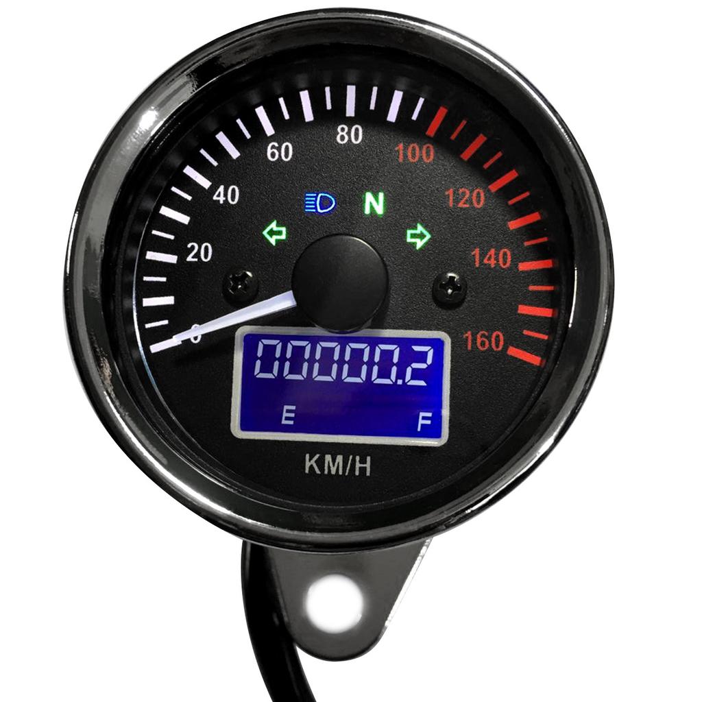 Motorcycle Speedometer-Retro Chrome Universal Motorcycle Digital LED LCD Speedometer Tachometer Speed Gauge