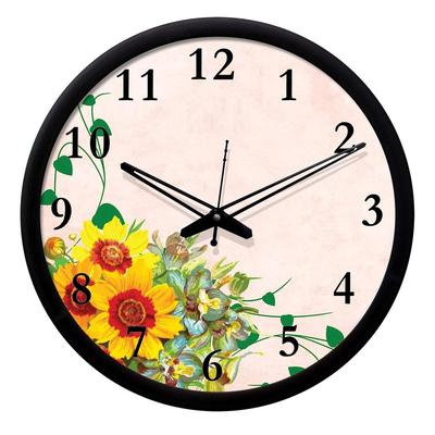 Silent Movement Flowers Wall Clock (Black Frame, 12-inch)