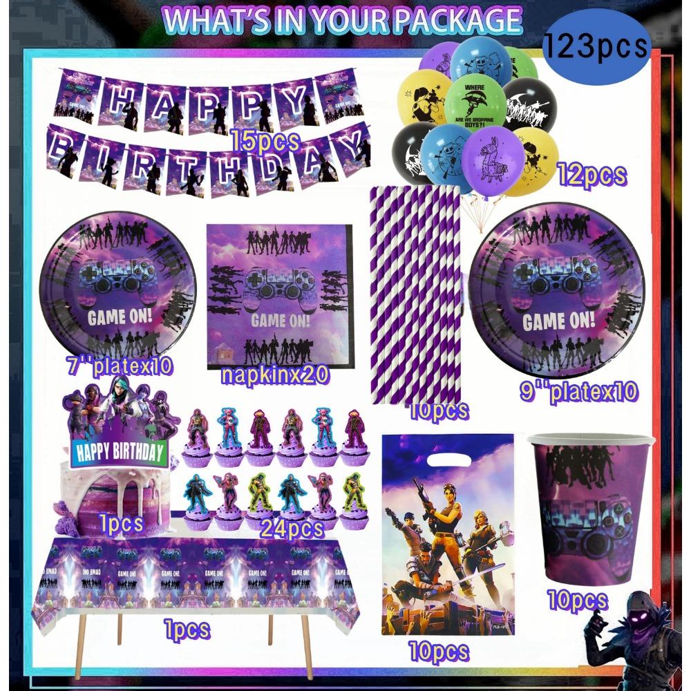 Shooting Game Fortnition Birthday Party Decoration Tableware Set 10people Backdrop Alpaca Balloon Baby Shower Kid Party Supplies