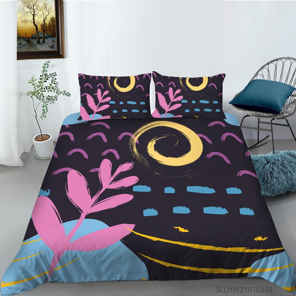 Cartoon Painting 3D Digital Printing Quilt Cover Pillowcase Two Three Piece Set Polyester