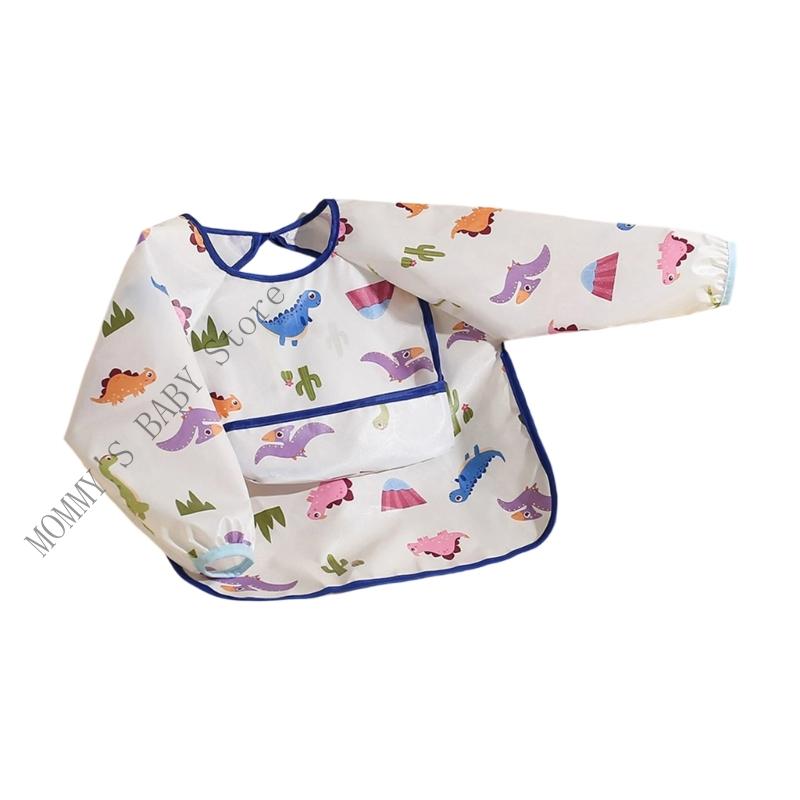 

Reversible Long Sleeve Baby Bib Adjustable Full Sleeve Feeding Apron Cartoon Print Smock for 6-18 Months Boys Girls 90