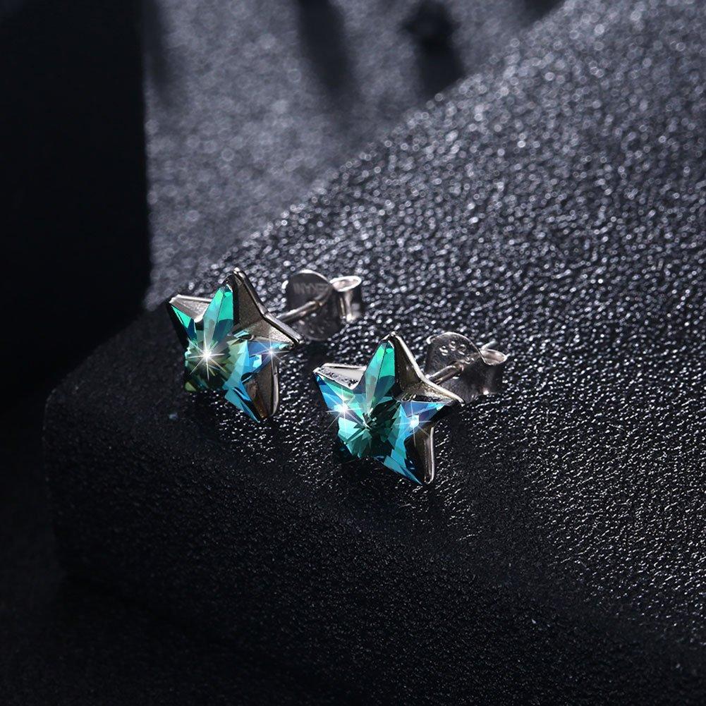 Rockyu Marke Stilvolle Ohrringe Platin Schlicht Silber 925 Kristall Ohrstecker Stern Hawaiianischer Schmuck Damen (Ohrstecker)