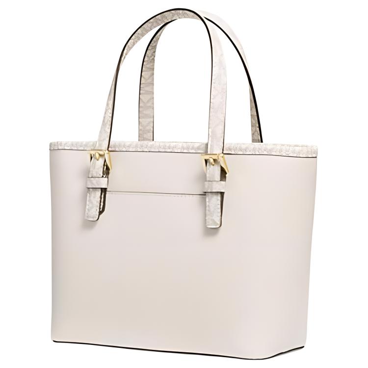 Michael Kors Jet Set Travel Signature Logo Gepolijste Hanger Gecoate Canvas Tote Bag Dames Tote Bags Wit 35H3GTVT0L-0213
