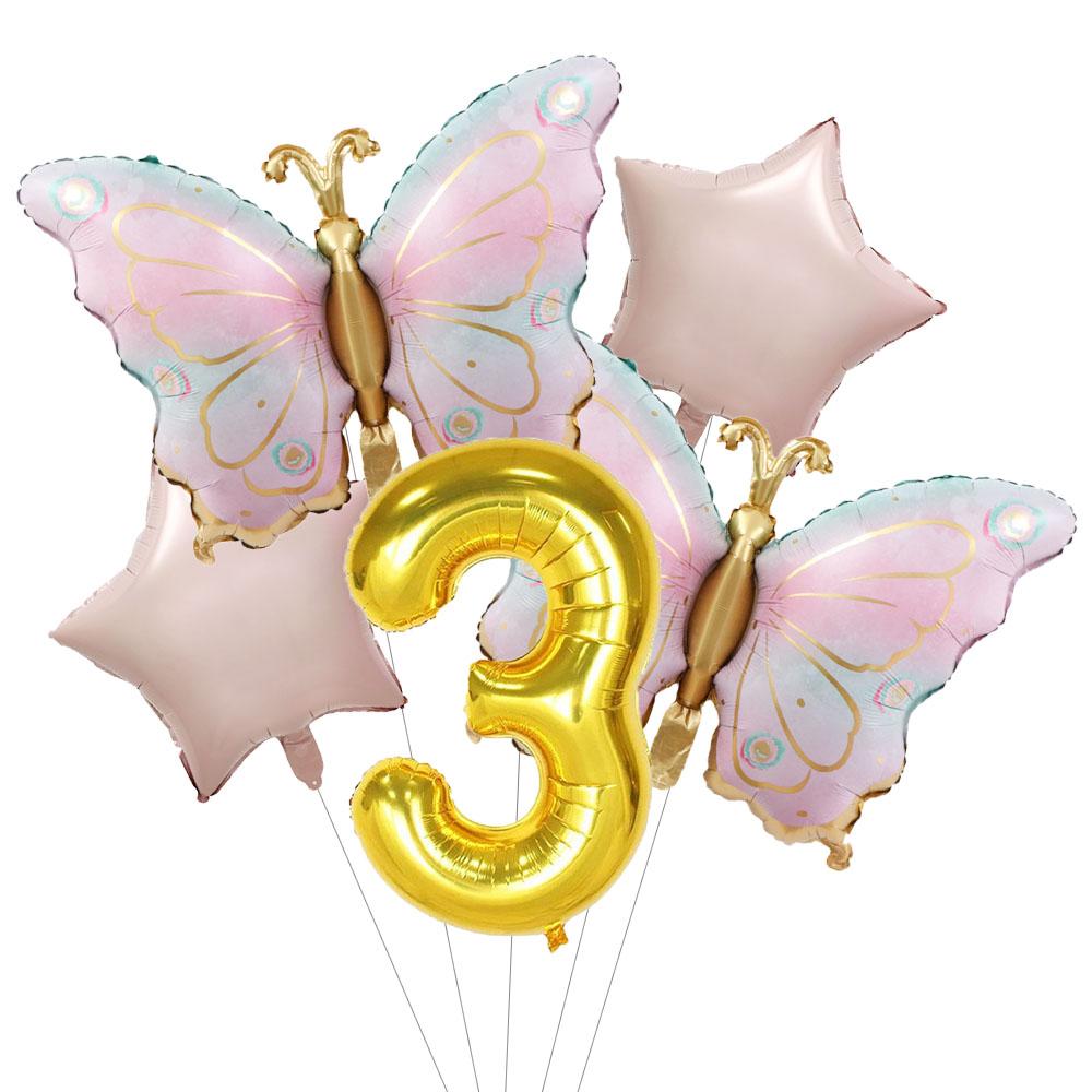 5pcs Newest Butterfly Birthday Balloon 32inch Number Set Gold Pink Foil Ball Baby Shower Helium Balloon Birthday Party Decor