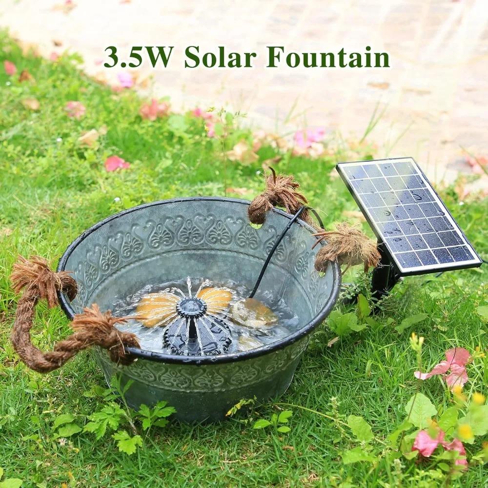 New 2025 Year Model Solar Fountain Pump Improved Glass Solar Panel with 5 Spare Nozzles Garden Bird Shower Waterfall 3.5W