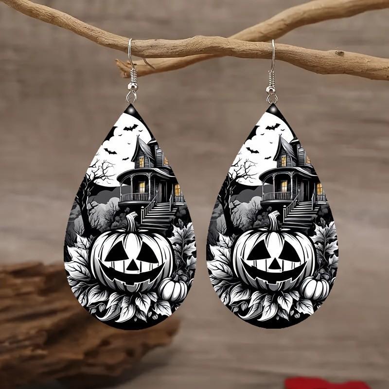 Horror Themed Halloween Skull Pumpkin Pattern Women Earrings For Use Cosplay