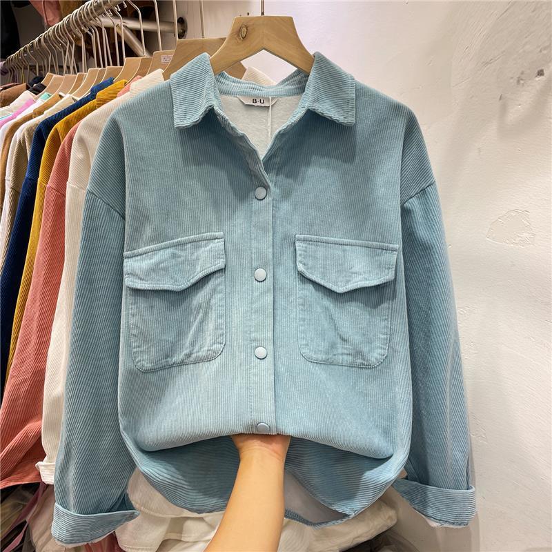 Women's Velvet Corduroy Shirt Jacket - Simple & Fashionable, Perfect for Spring and Autumn