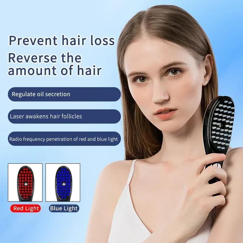 Electric Massage Comb Microcurrent Head Scalp Massager Anti Hair Loss Physiotherapy Apparatus Red and Blue Light Nourishing Care