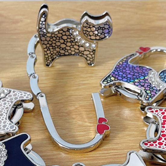 Cat-Shaped Bag Hook with Shiny Rhinestones Decor Non-Slip Base Foldable Desk