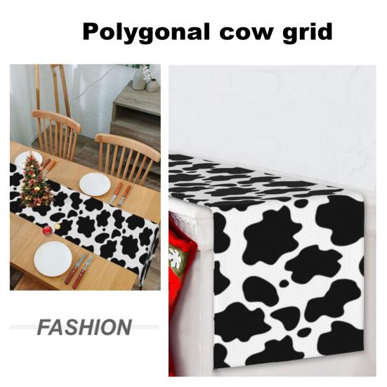 Yousheng Table Runner Contrast Color Cow Printing Rectangle Easy Care Table Prevent Stains Protection Banquets Holiday Party Decoration Tablecloth