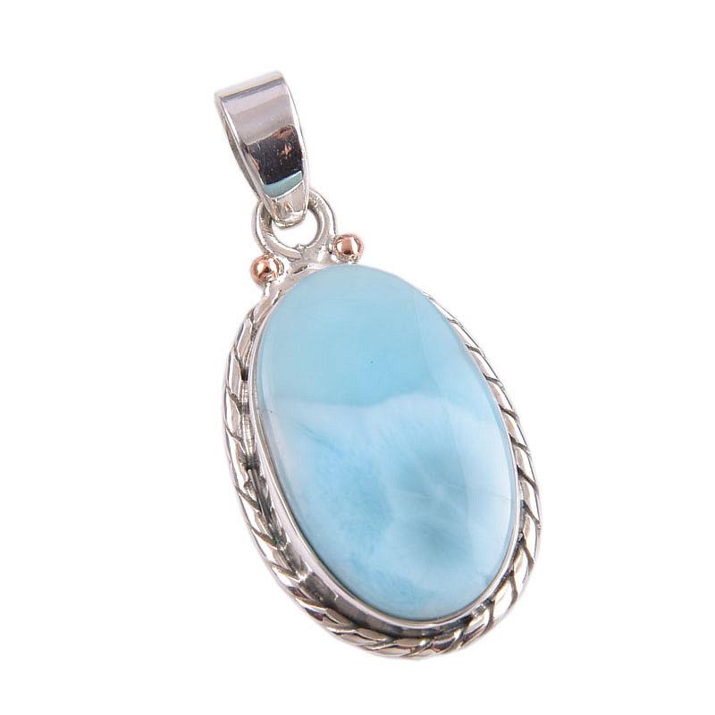 Natural Republic Larimar Gemstone Handmade 925 Solid Silver Pendant 1.50" s6w71