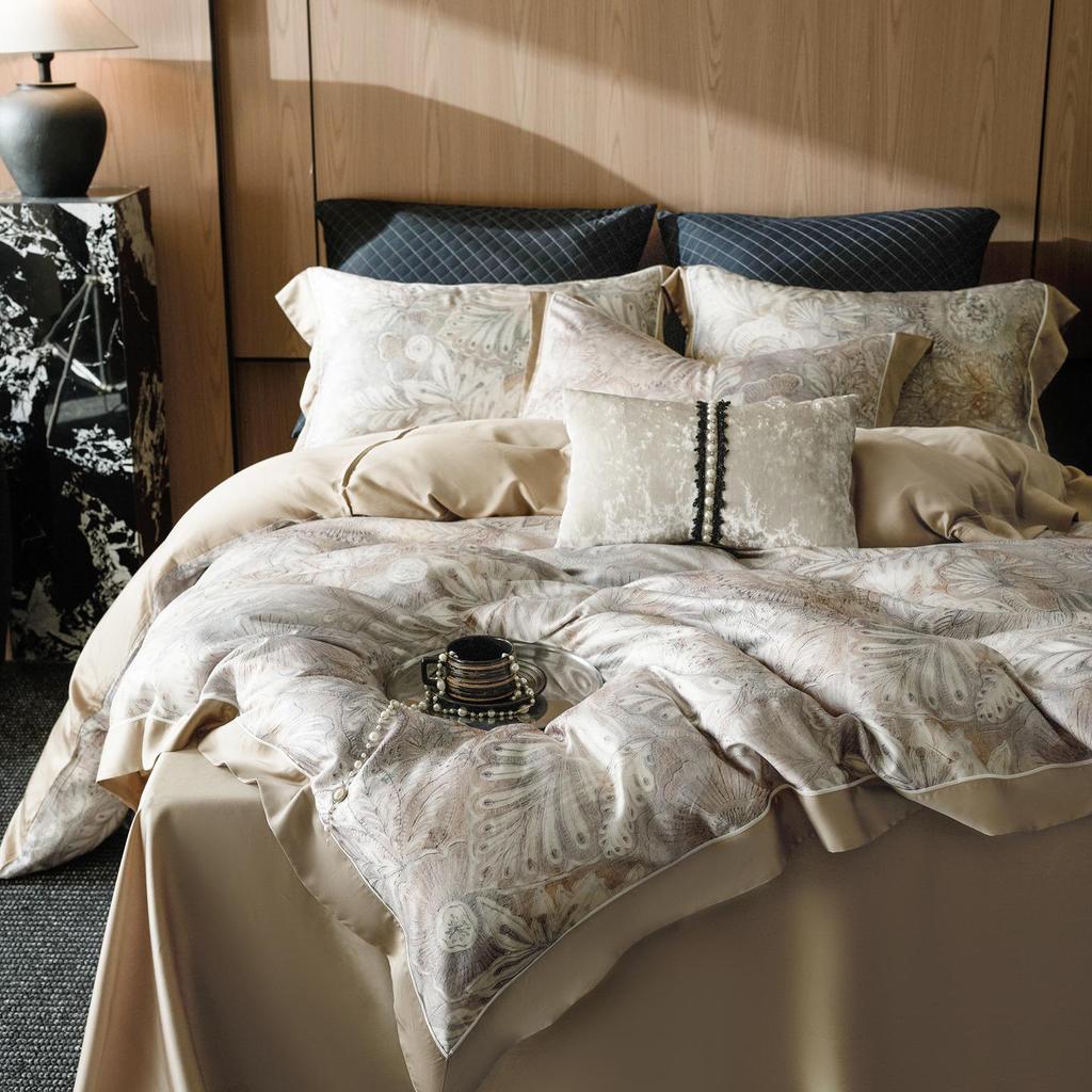 New 60s Lyocell Cool Feel Digital Print 4-Piece Bedding Set: Duvet Cover & Bed Sheet for 1.8m Bed