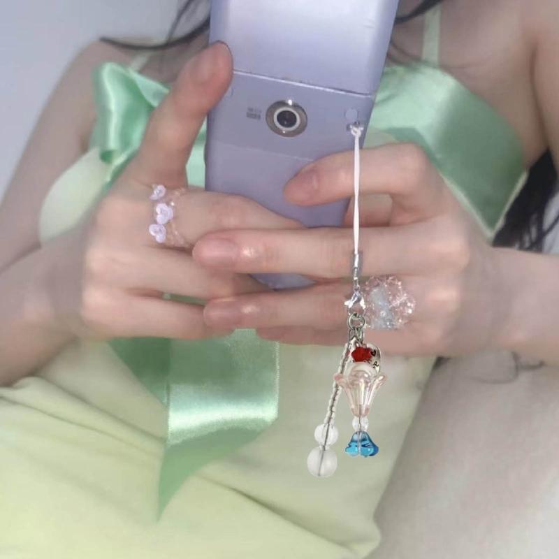 Entzückender Perlen-Schlüsselanhänger Niedlicher Schlüsselanhänger Einfaches Handy-Anti-Verlust-Lanyard Ornament Perfektes Geschenk für Freunde Familie Paare