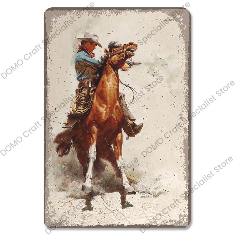 Western Cowboys Vintage Poster Metal Tin Signs Lone Ranger Horse Retro Metal Plate Wall Decor for Jockey Club Pub Man Cave