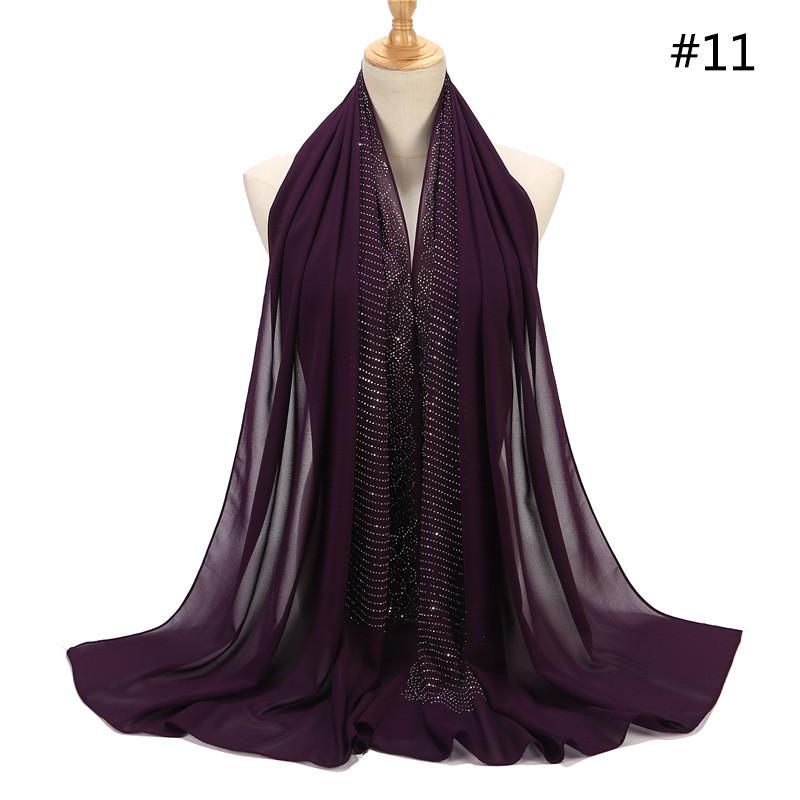 Women Rhinestone Chiffon Solid Color Muslim Head Scarf Shawls And Wraps Pashmina Bandana Female Foulard Hijab Stores