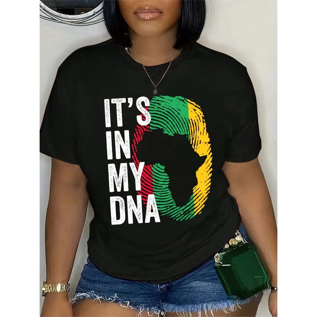 Map Print Crew Neck T-Shirt, Casual Short Sleeve T-Shirt for Spring & Summer, Women's Clothing