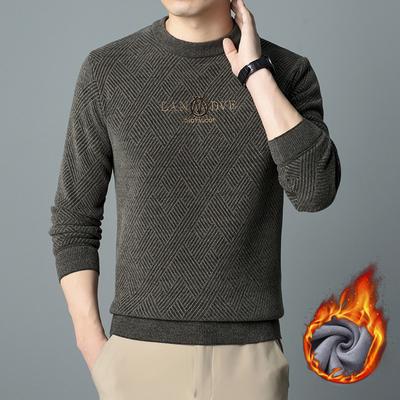 Felpa Calda Jacquard Ciniglia Inverno Nuova Vellutata Ispessita Girocollo Sottomaglia Maglione Lavorato a Maglia da Uomo