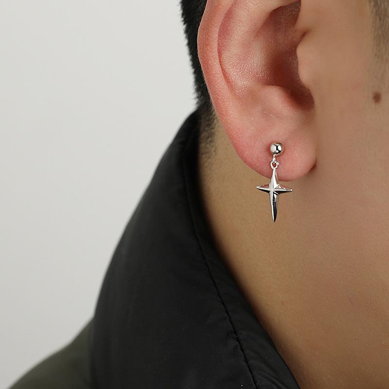 Stud Earrings Cold Wind Four Star Tassel Earrings Small Luxury Personality Fashion Couple Cross Staearrings