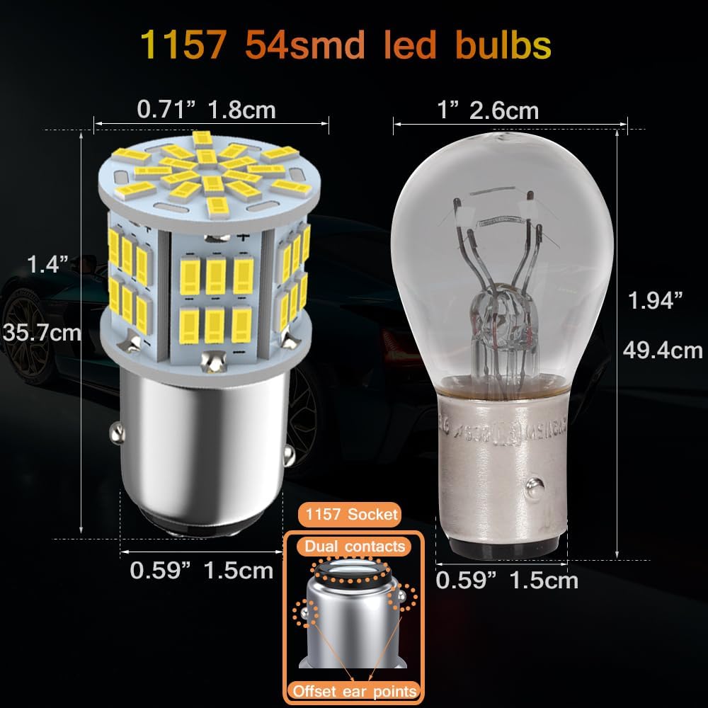 1157 Led Brake Light Bulb, 12V-24V 1157 7528 2357 2057 BAY15D LED Replacement Light Bulb for Brake Tail Light for Car RV Trailer Boat, 54SMD 3014