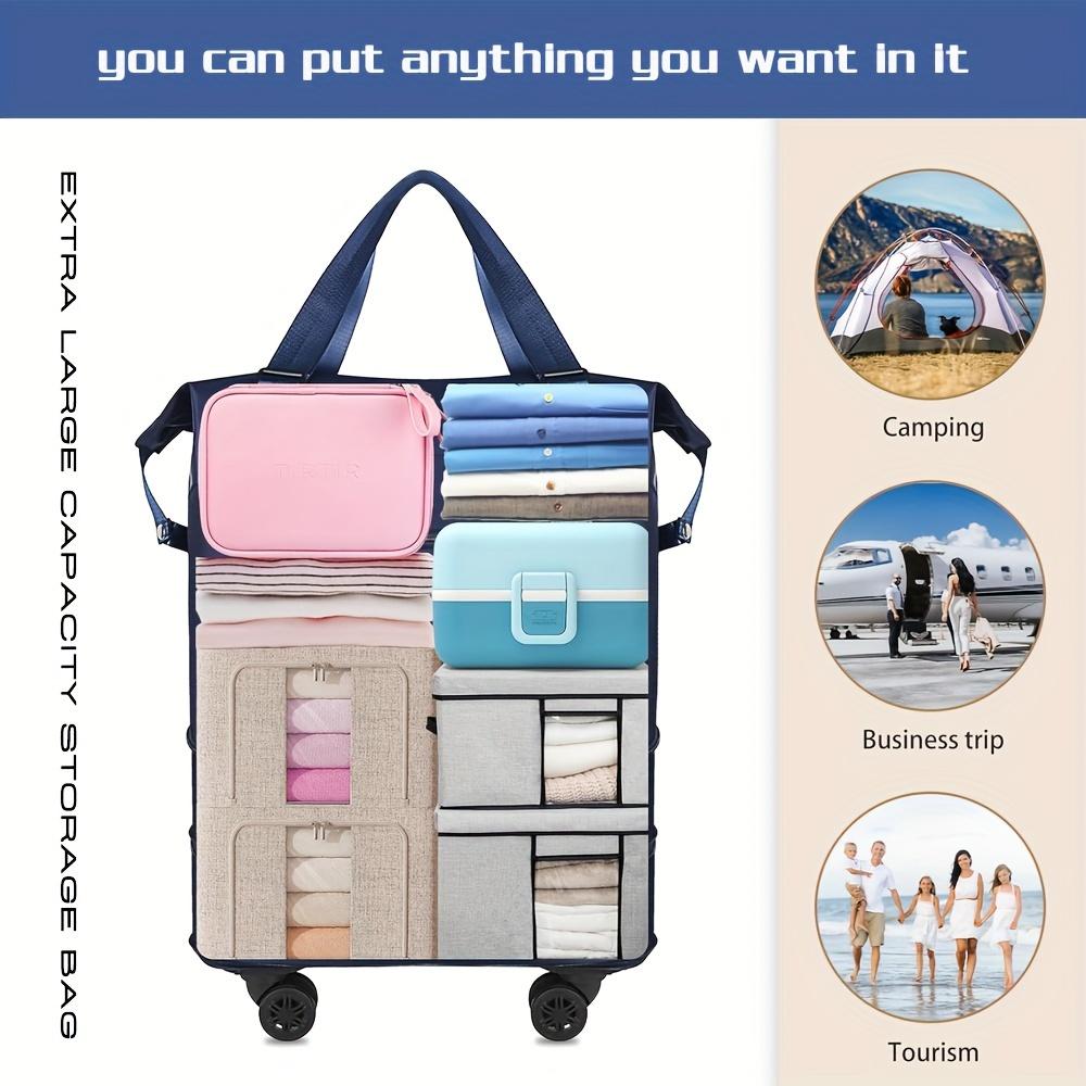 [Foldable Travel Bag] 3-Layer Extra-Large Foldable Travel Bag with Wheels | Nylon Luggage for Daily Commute & Moving